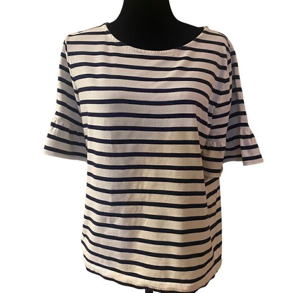 J. Crew Reimagined Stripe Flutter Sleeve Cotton Top - Picture 1 of 11